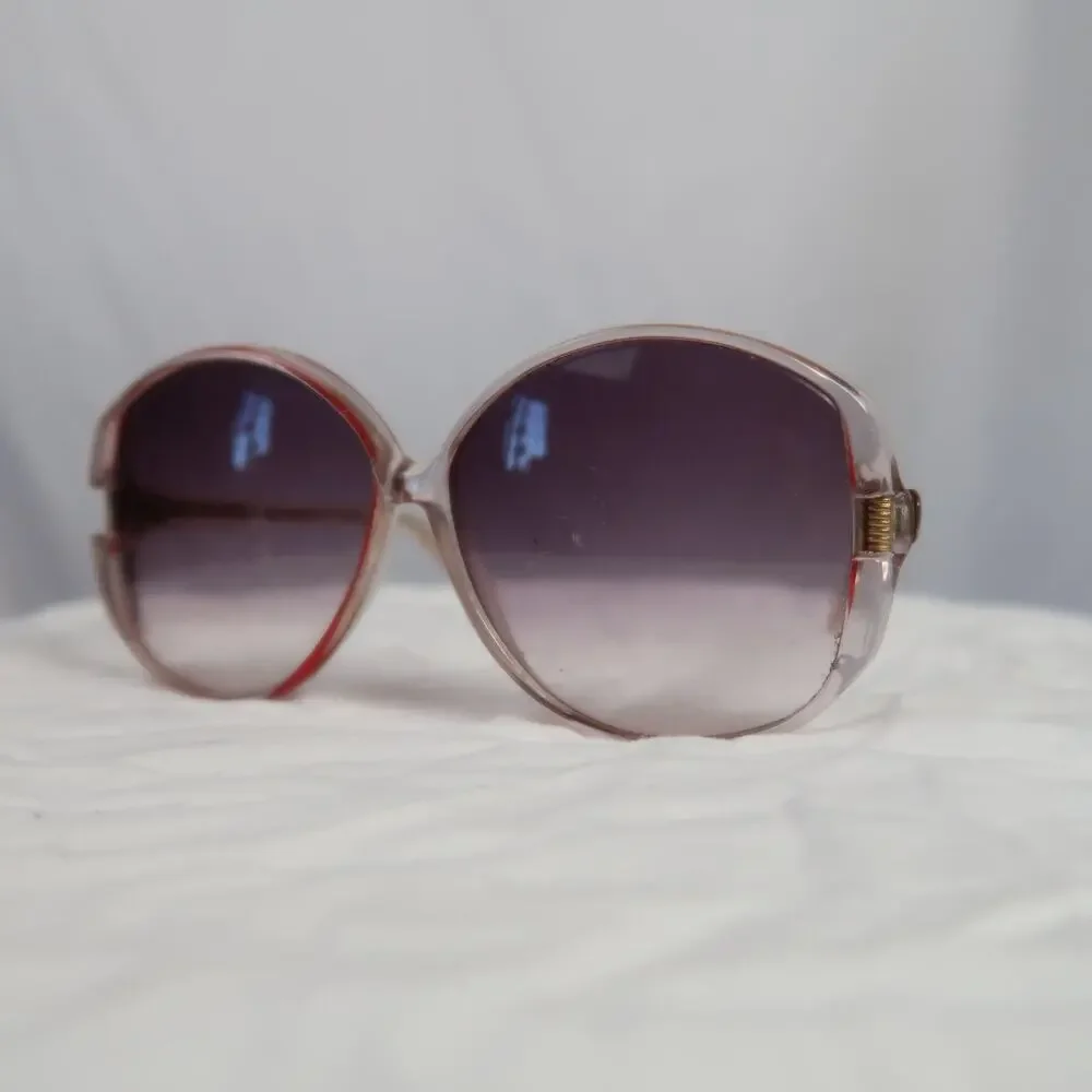 Vintage 80s Clear and Red Large Bug Eye Frame Sunglasses Ombre Lens